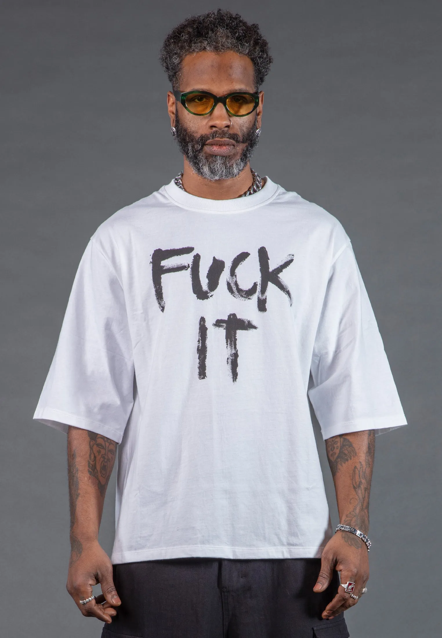 Sustainable Production Process Anti-static FUCK IT OVERSIZED T-SHIRT WHITE