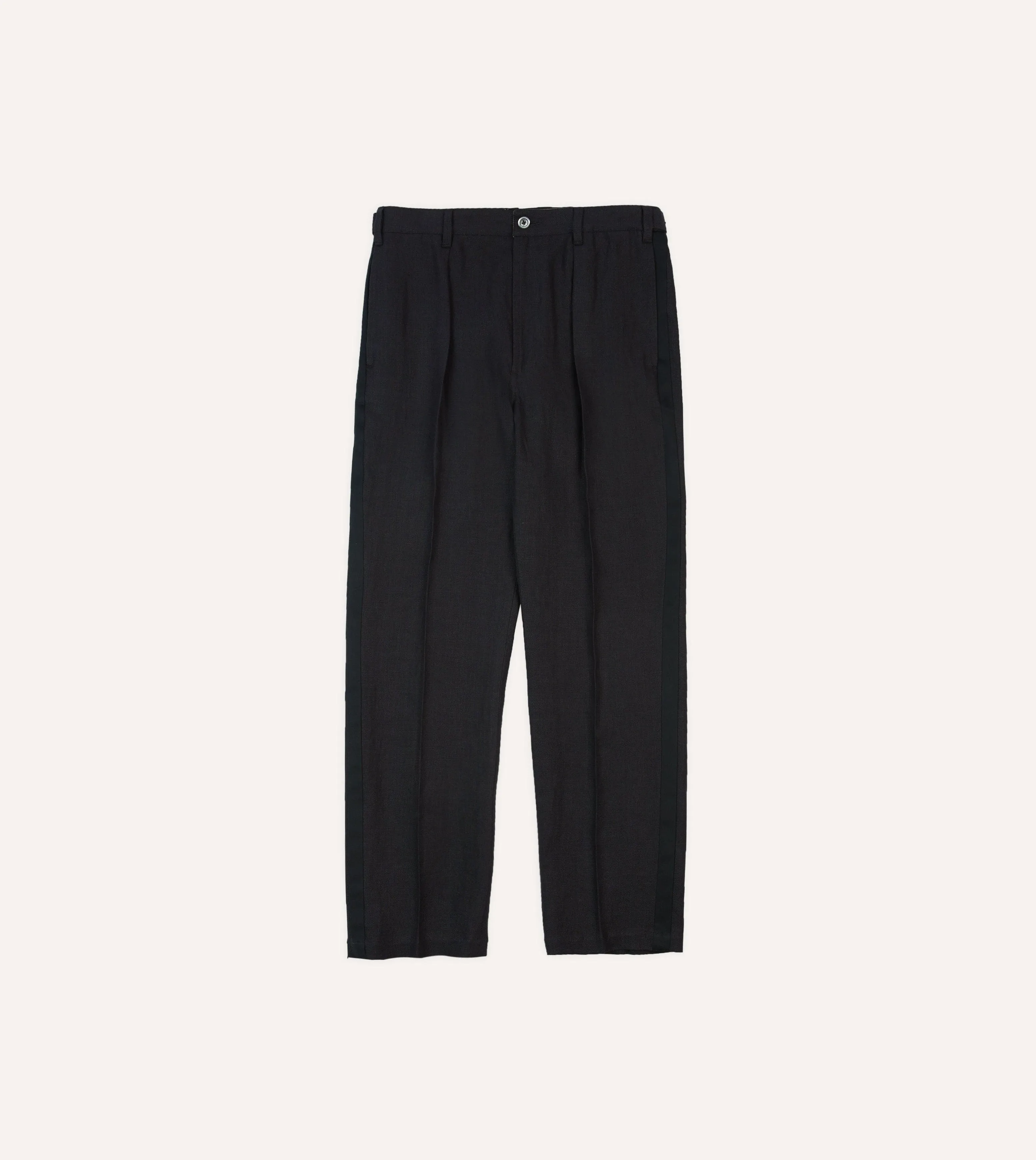 DoubleLayeredHem Black Linen Games Dinner Trousers