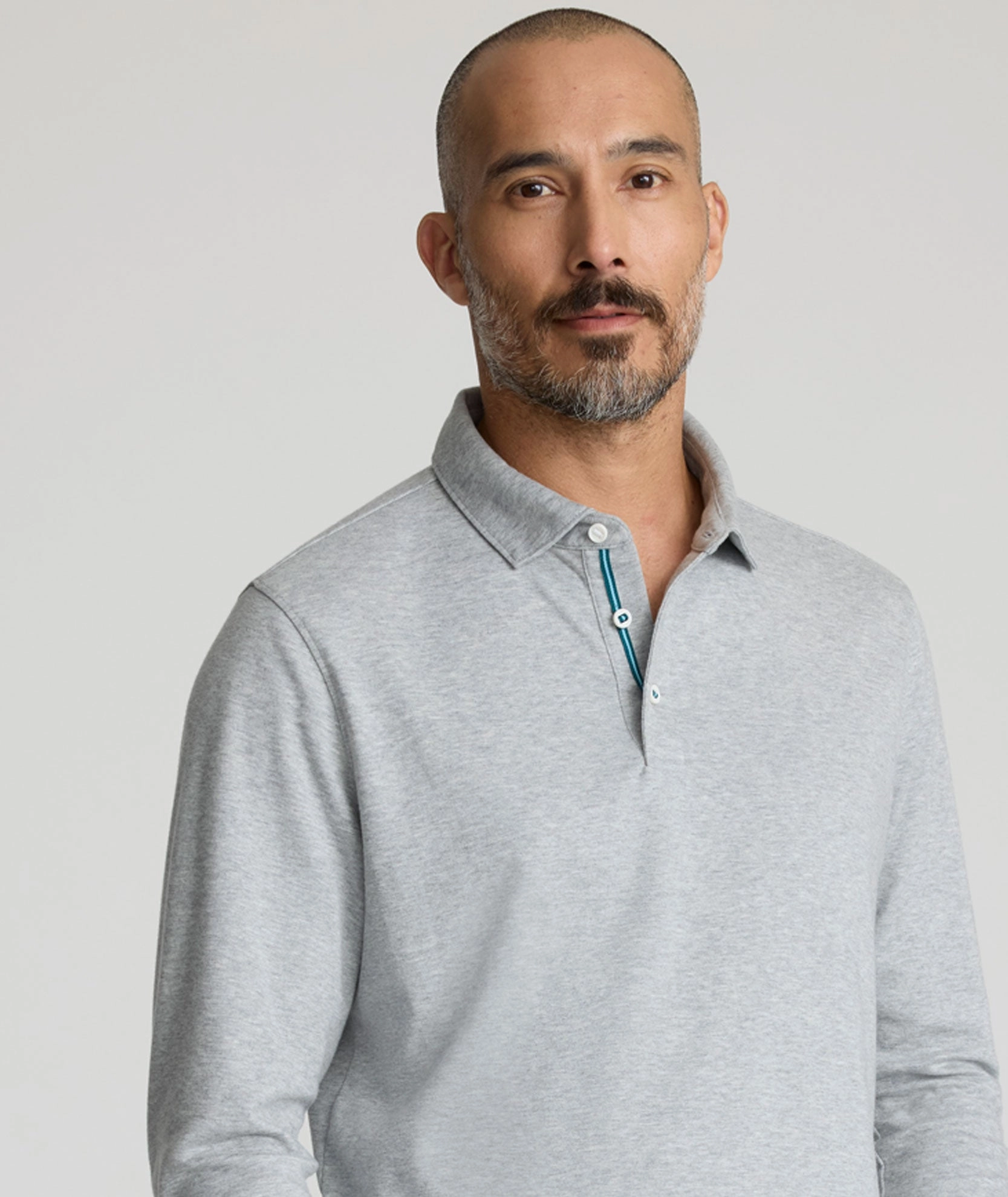 Wrinkle-Free Damaschino Long-Sleeve Polo Relaxed Neckline AntiFade Technology