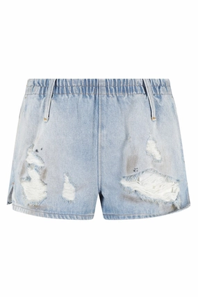Vintage-Inspired Distressed Denim Shorts Moisture Management Lining Leather shorts