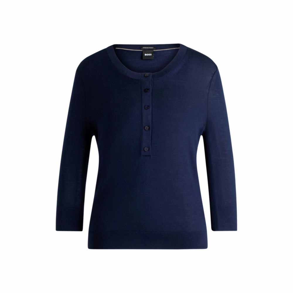 Henley-neck sweater in Merino wool Durable Construction All-Season Comfort