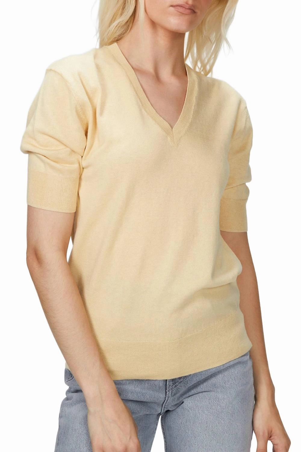 Elbow V-Neck Top In Honey Lightweight Comfort