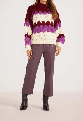 Long Lasting Elasticity Margot Bobble Knit Sweater In Pink Stripe