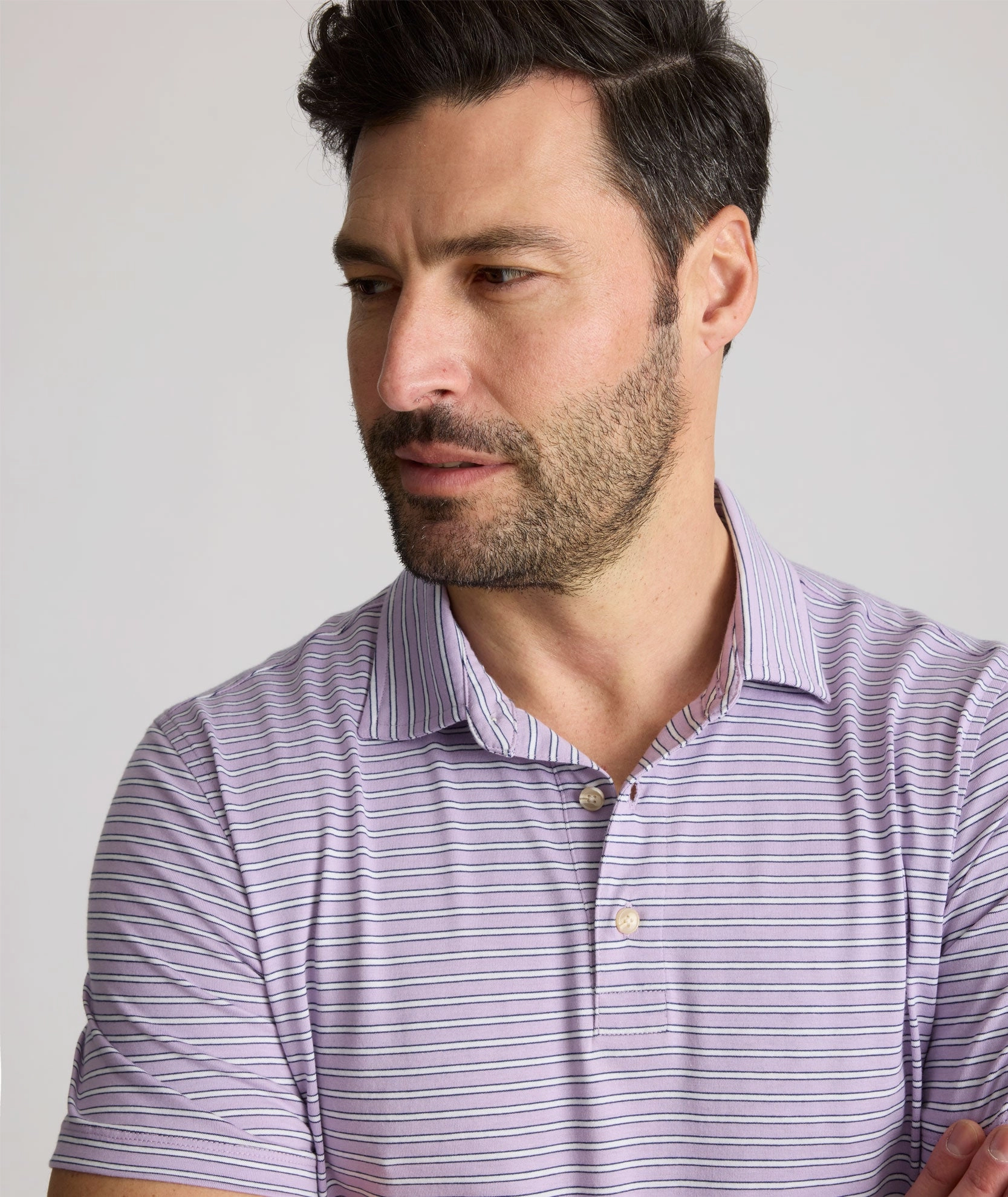 Striped Jersey Performance Polo Clubhouse Attire Brushed Interior
