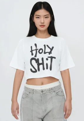 Embroidered Details weekday wear HOLY SHIT CROP TOP WHITE