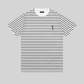 STRIPE T-SHIRT WASHED BLACK Ribbed Collar Trim