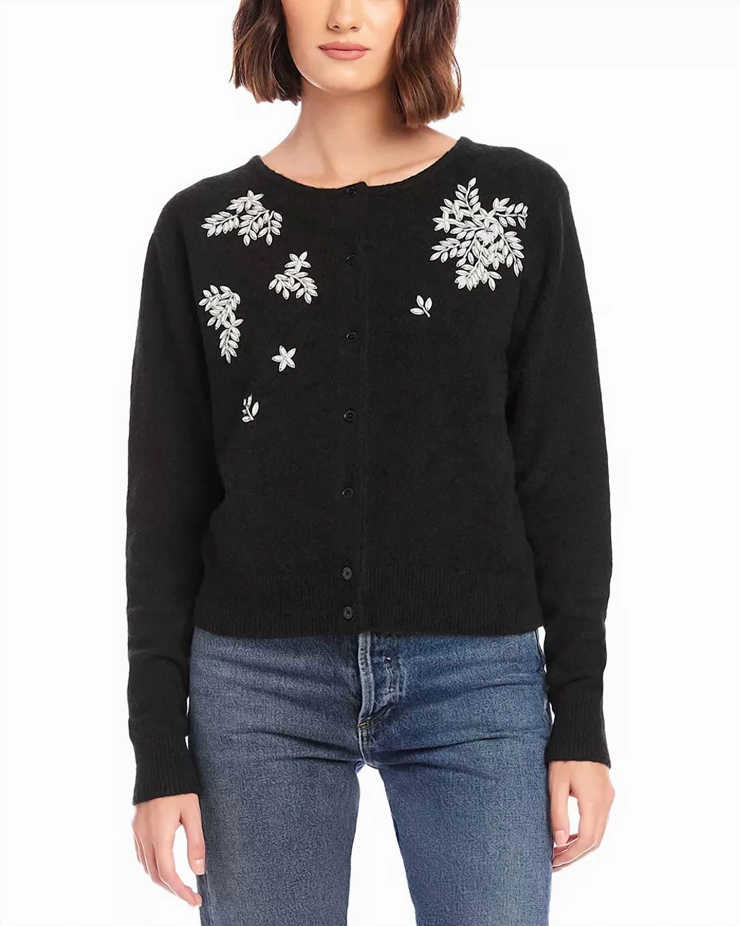 High Density Weave Yarn Dyed Fabric Bree Embellished Cardigan In Black