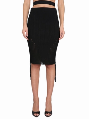 Art Gallery Visit Fresh Energy Ribbed Black Midi Skirt