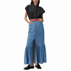 Denim Maxi Skirt In Light Denim Trendy Style