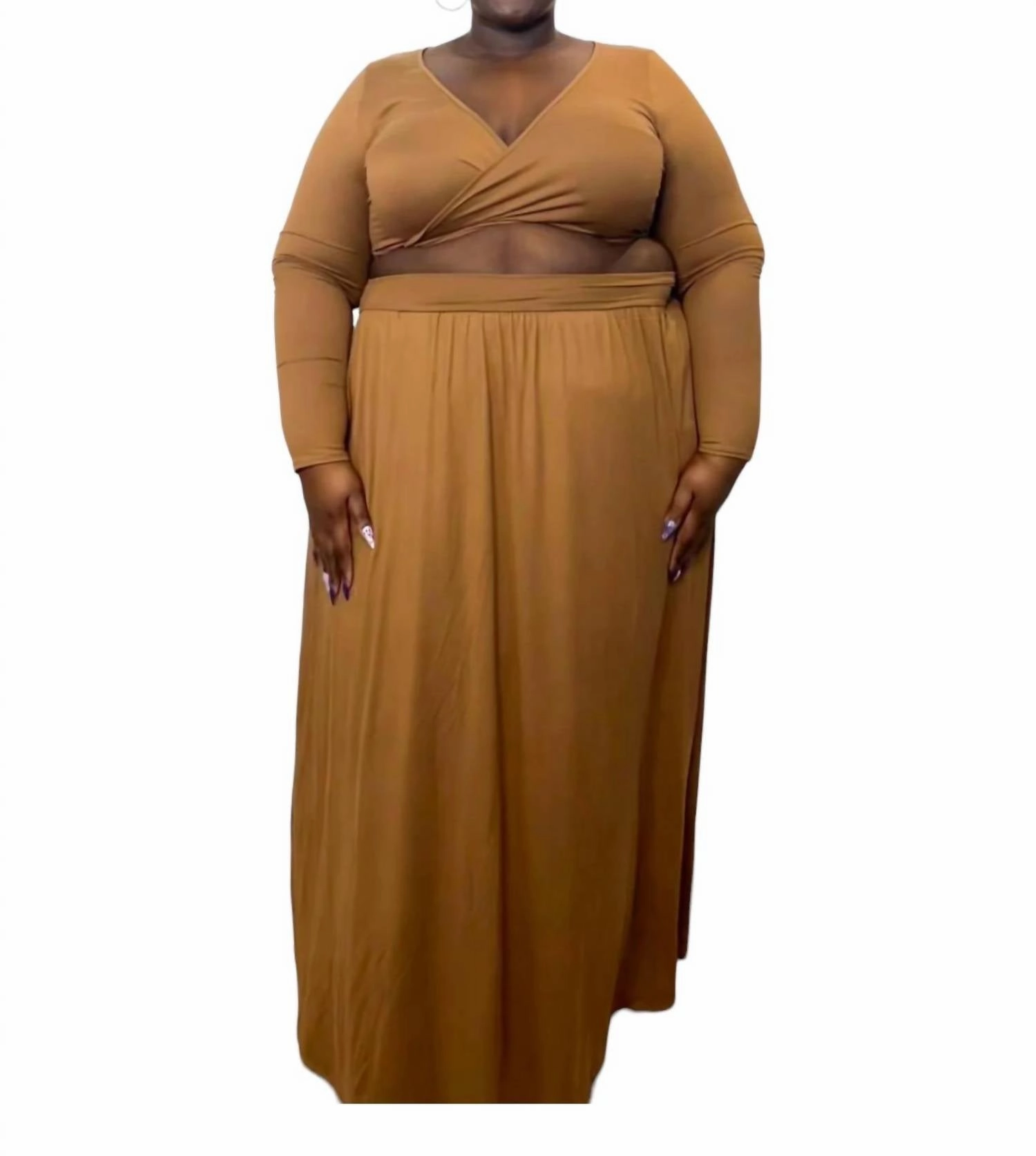 Lightwear Look Two Piece Maxi Skirt Set - Plus In Sand
