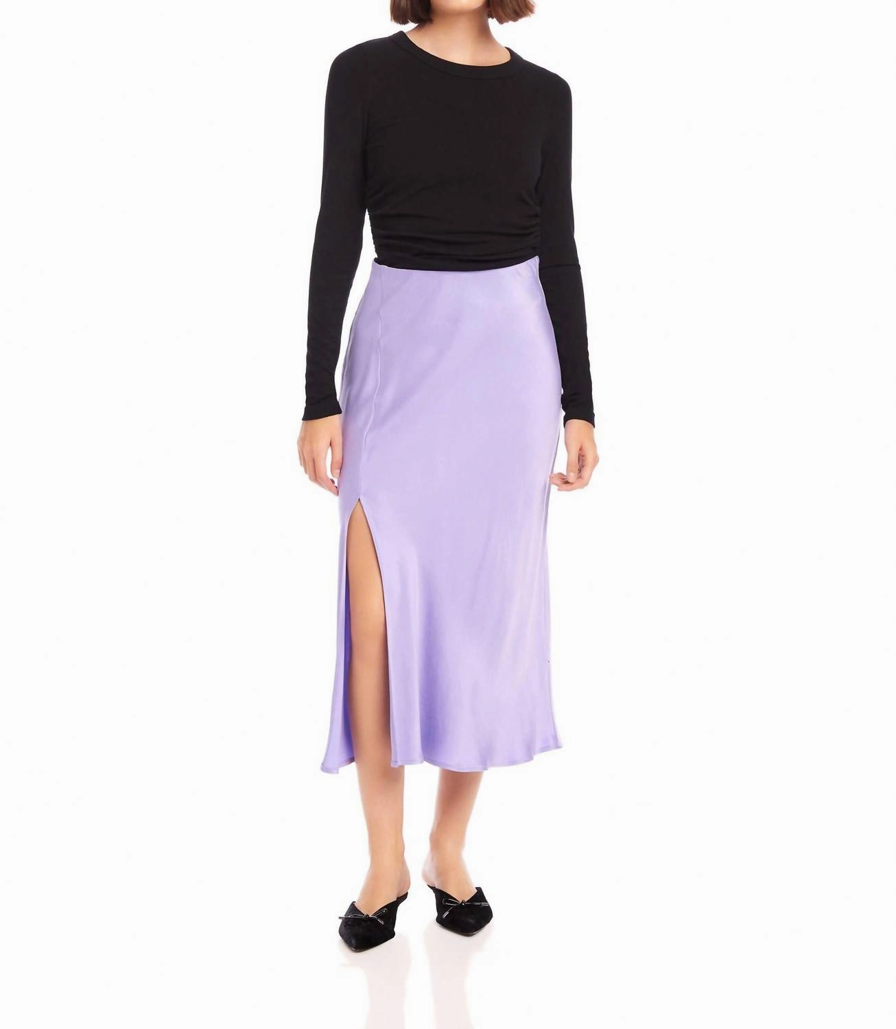 Matte Texture Basic Layers Brielle Midi Skirt In Lilac
