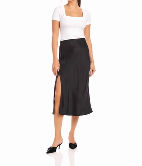 Brielle Side Slit Midi Skirt In Black Fresh Texture Minimal Touch