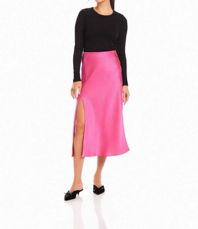 Brielle Side Slit Midi Skirt In Bright Pink Artistic Influence Glamorous Appeal
