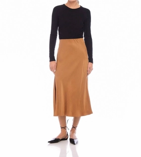 Brielle Side Slit Midi Skirt In Camel Seasonal special