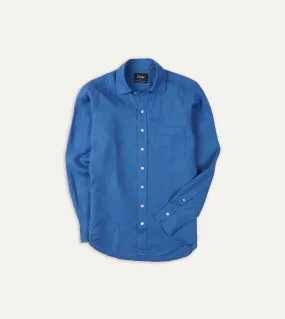 Bright Navy Linen Spread Collar Shirt Petite Cut Backpacking Trip