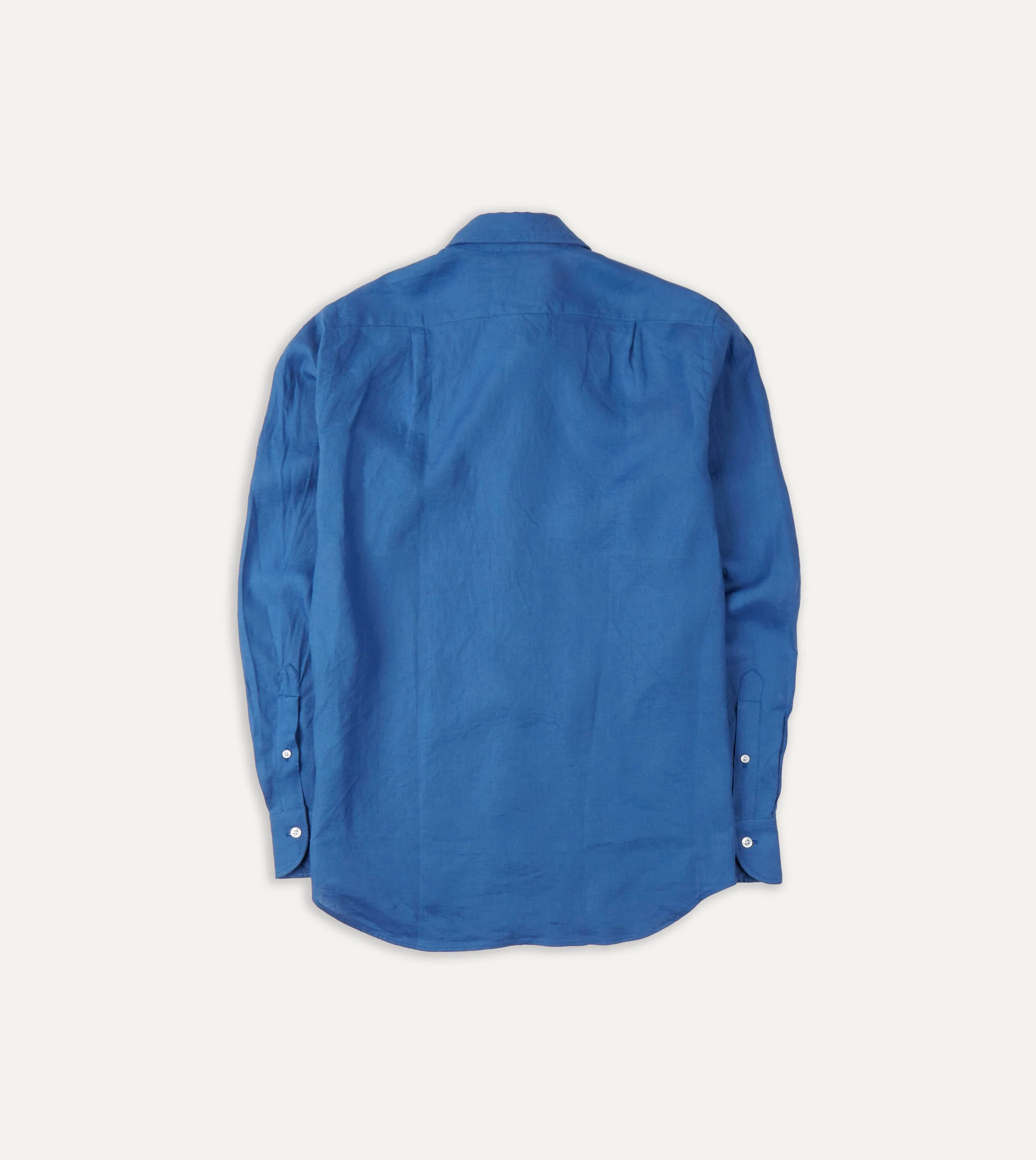 Bright Navy Linen Spread Collar Shirt High-End Finish