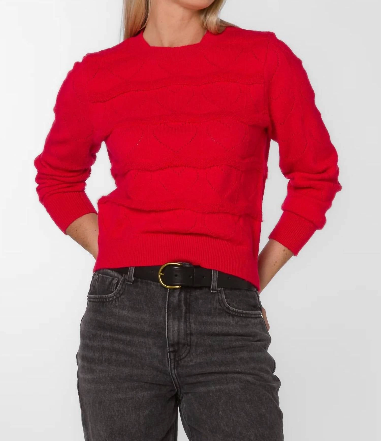 Non Restrictive Armhole Brinley Jacquard Sweater In Red Ribbon