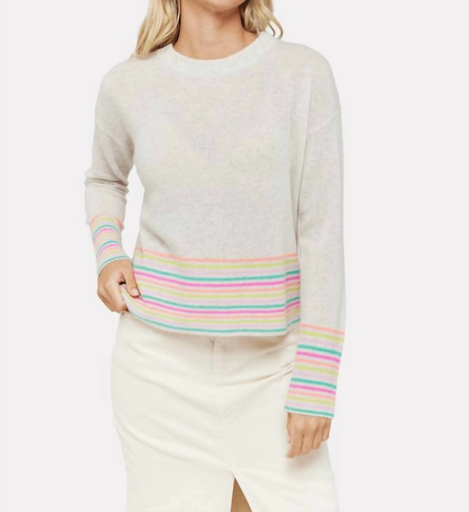 Ribbed Hem Brodie Mini Stripe Pearl Crewneck Jumper In Haze