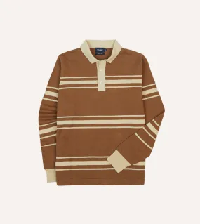 Brown and Ecru Linen Cotton Knitted Rugby Shirt Casual Comfort