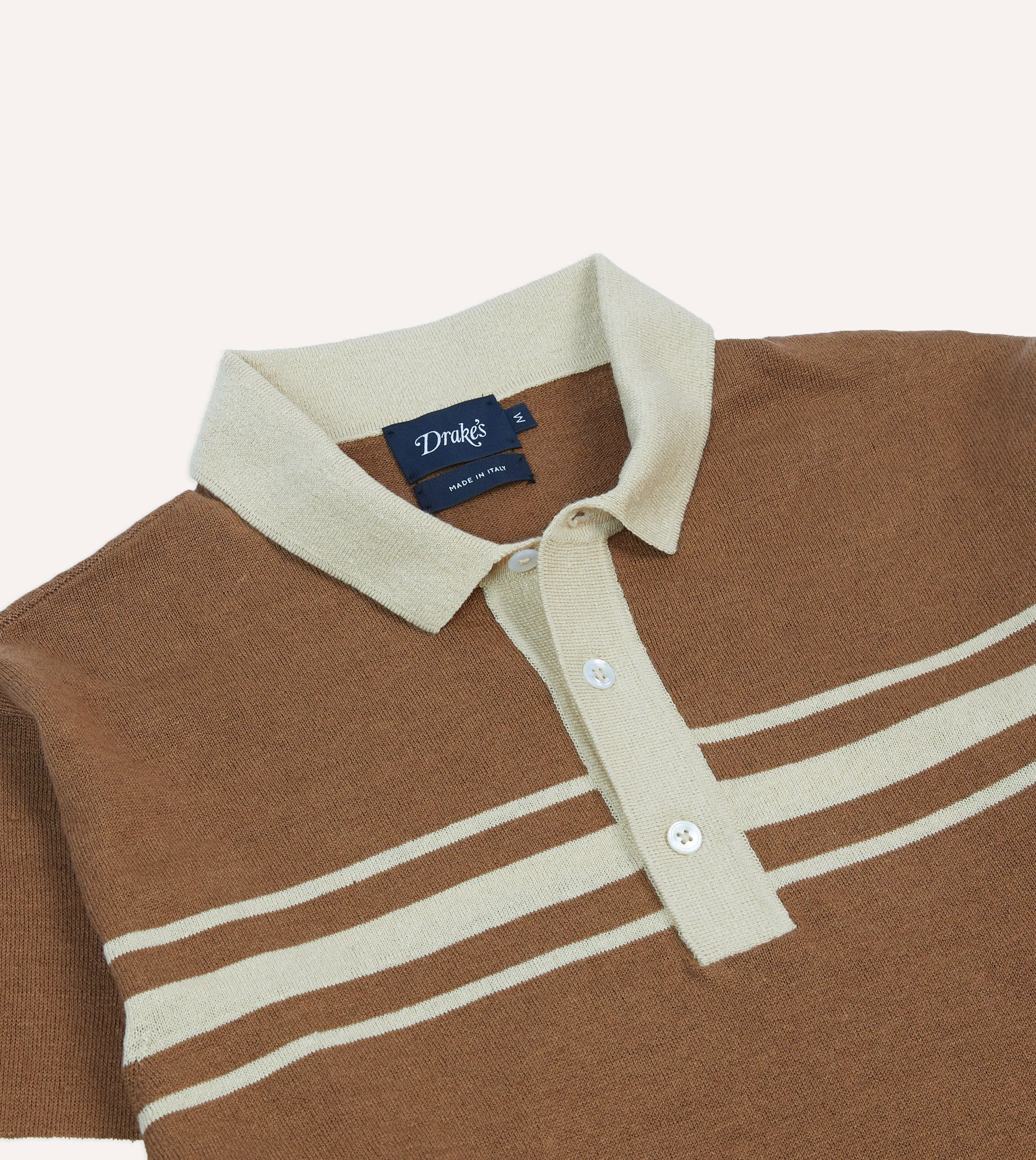 Layered Hemline Brown and Ecru Linen Cotton Knitted Rugby Shirt