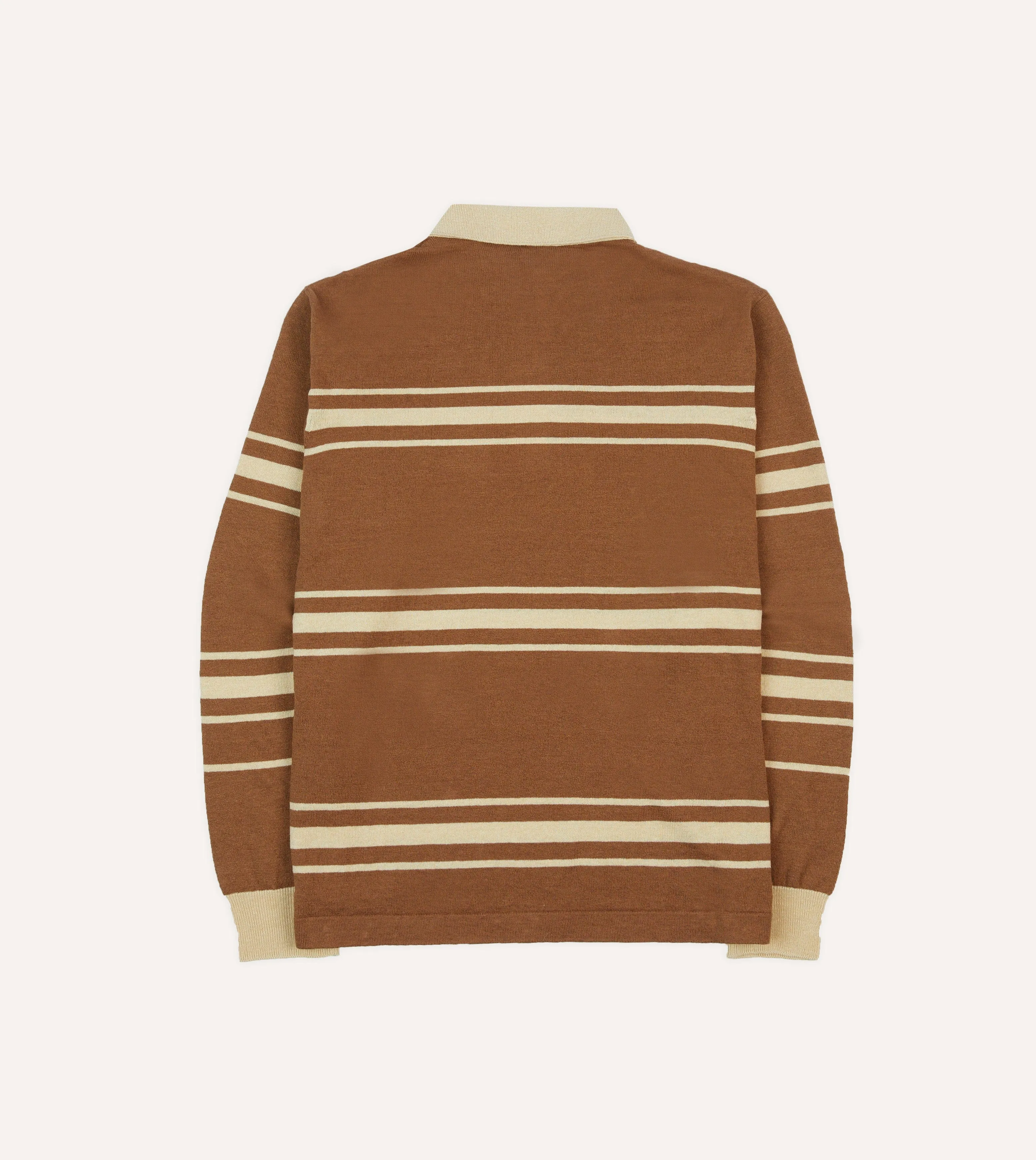 Durable Texture Non Static Finish Brown and Ecru Linen Cotton Knitted Rugby Shirt