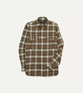 Brown Check Brushed Cotton Two-Pocket Work Shirt Seamless construction