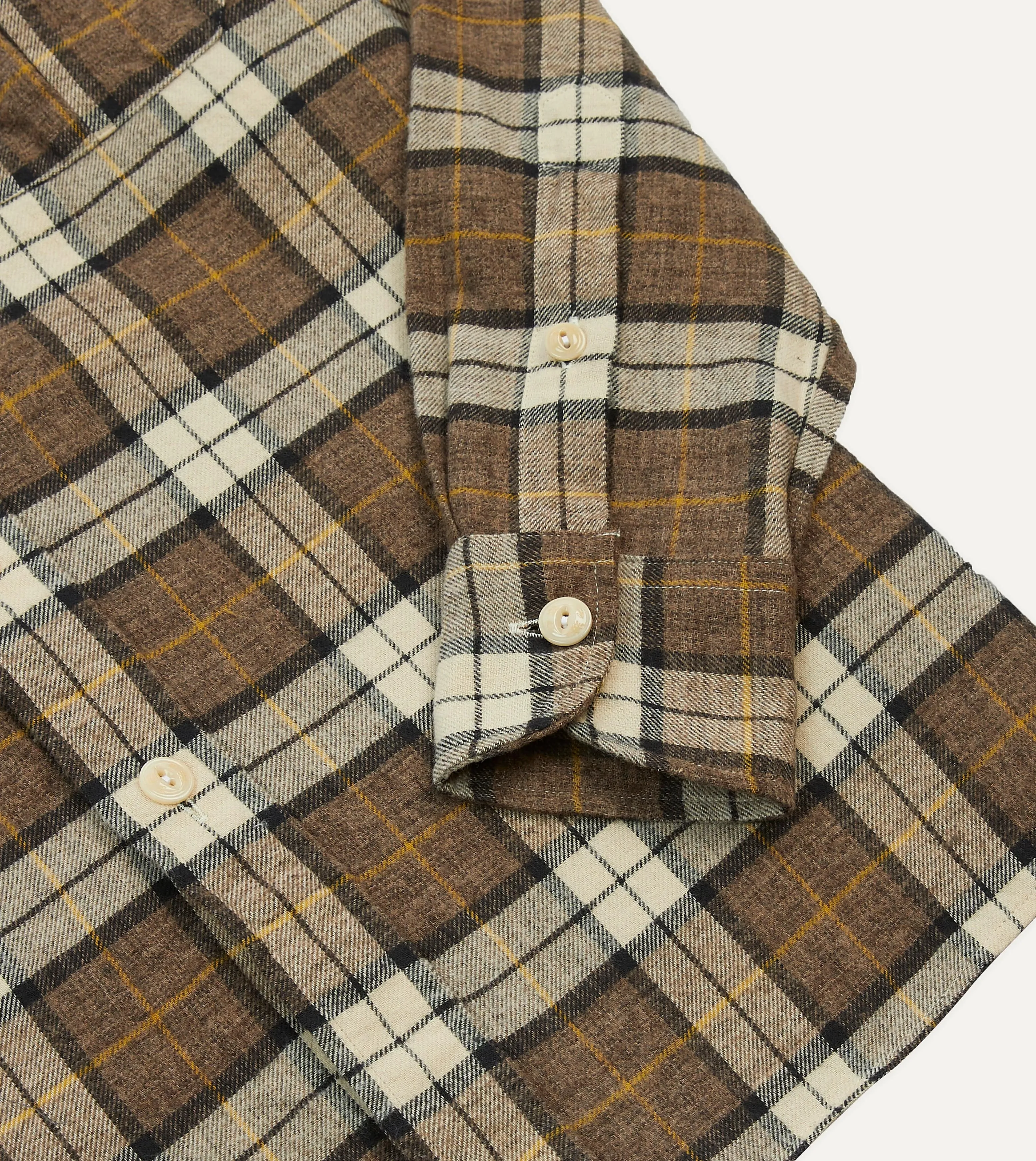 Minimalist Design Embroidered Detail Brown Check Brushed Cotton Two-Pocket Work Shirt