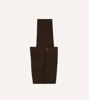 Wrinkle Resistant Brown Wool-Cotton Single Pleat Trouser
