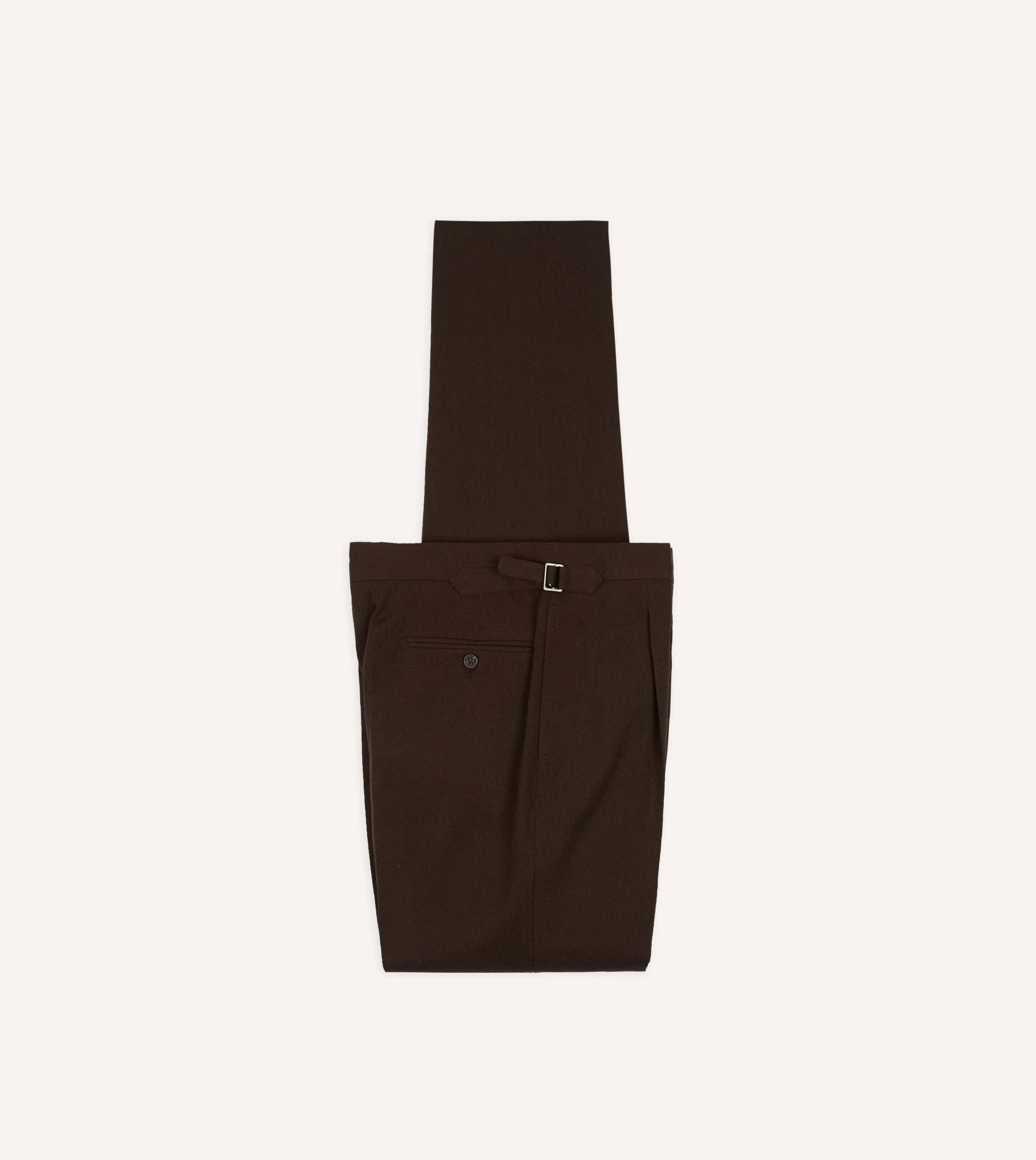 Wrinkle Resistant Brown Wool-Cotton Single Pleat Trouser