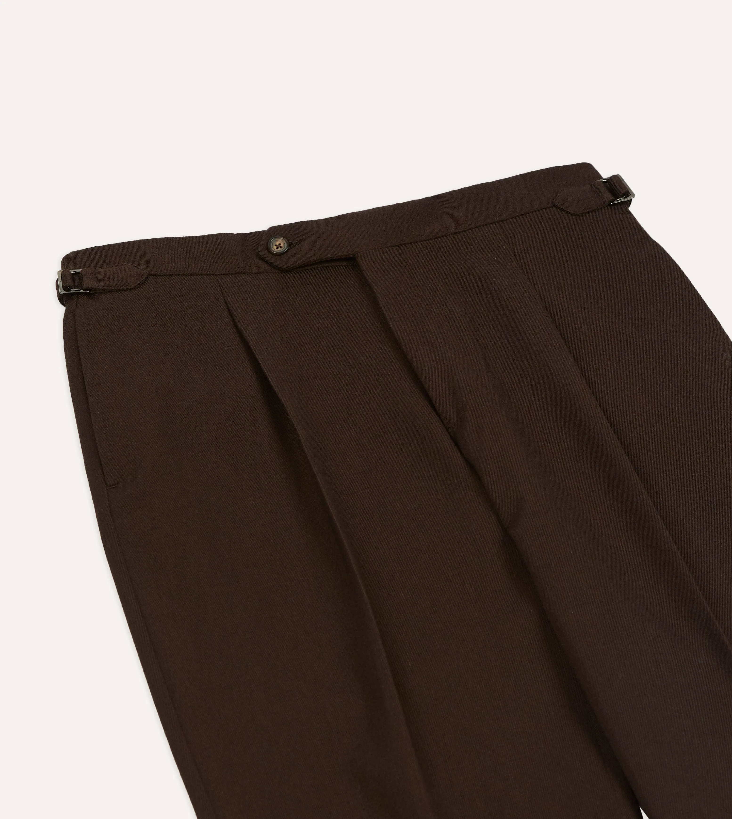 Relax Fit Wear Brown Wool-Cotton Single Pleat Trouser