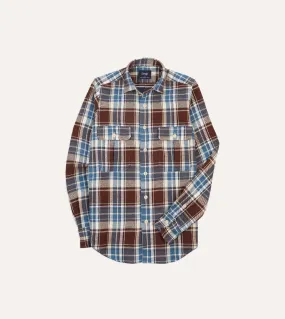 Blue Check Heavy Cotton Two-Pocket Work Shirt Asymmetrical Cut
