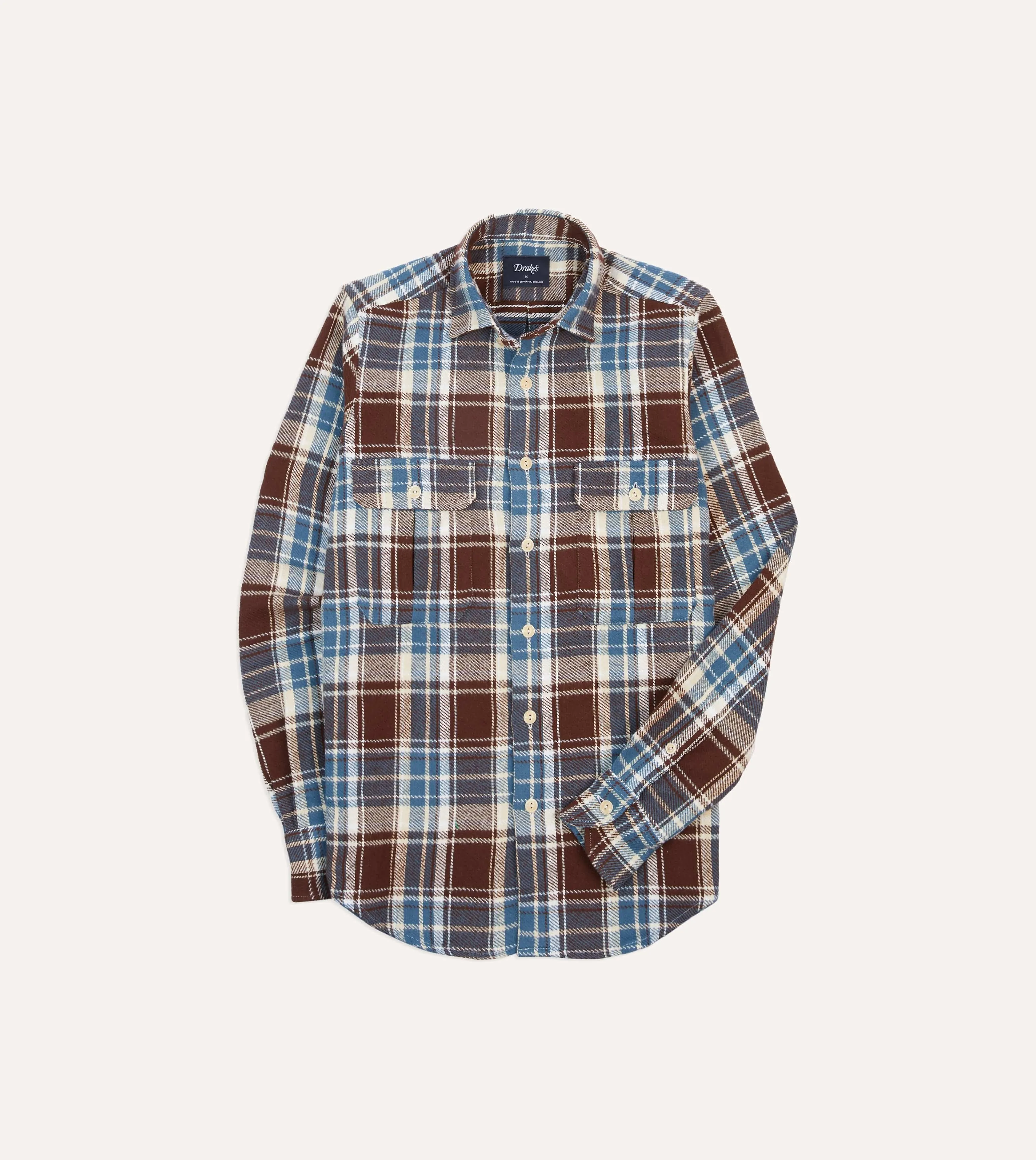 Blue Check Heavy Cotton Two-Pocket Work Shirt Asymmetrical Cut