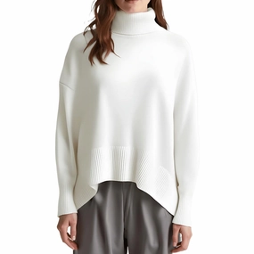 Womens Ribbed Trim Knit Turtleneck Sweater Elastic hem Warm & Soft