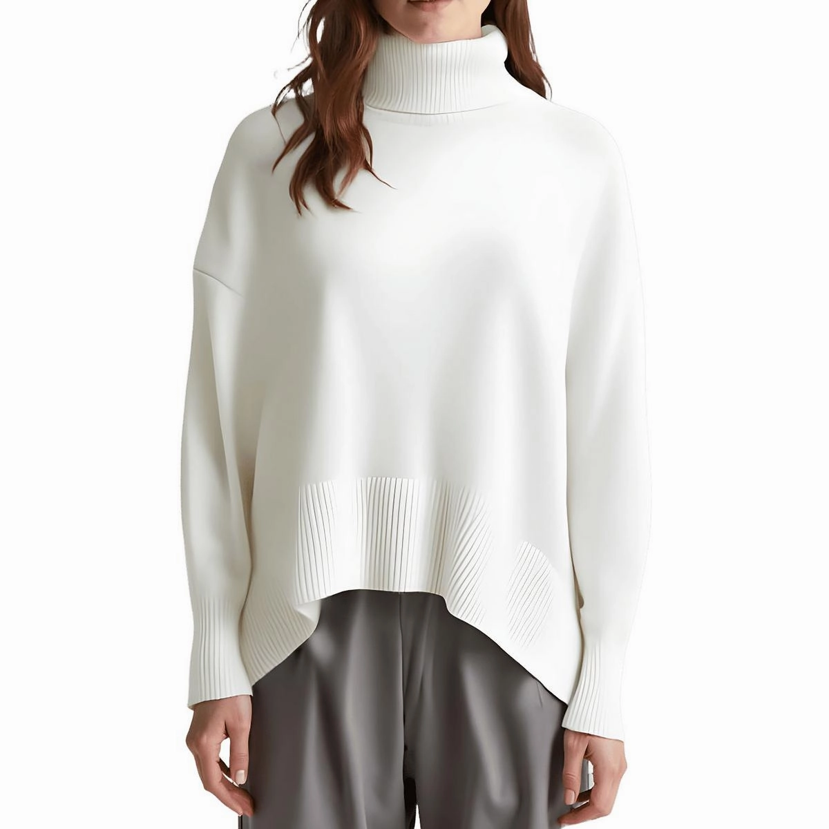 Womens Ribbed Trim Knit Turtleneck Sweater Elastic hem Warm & Soft