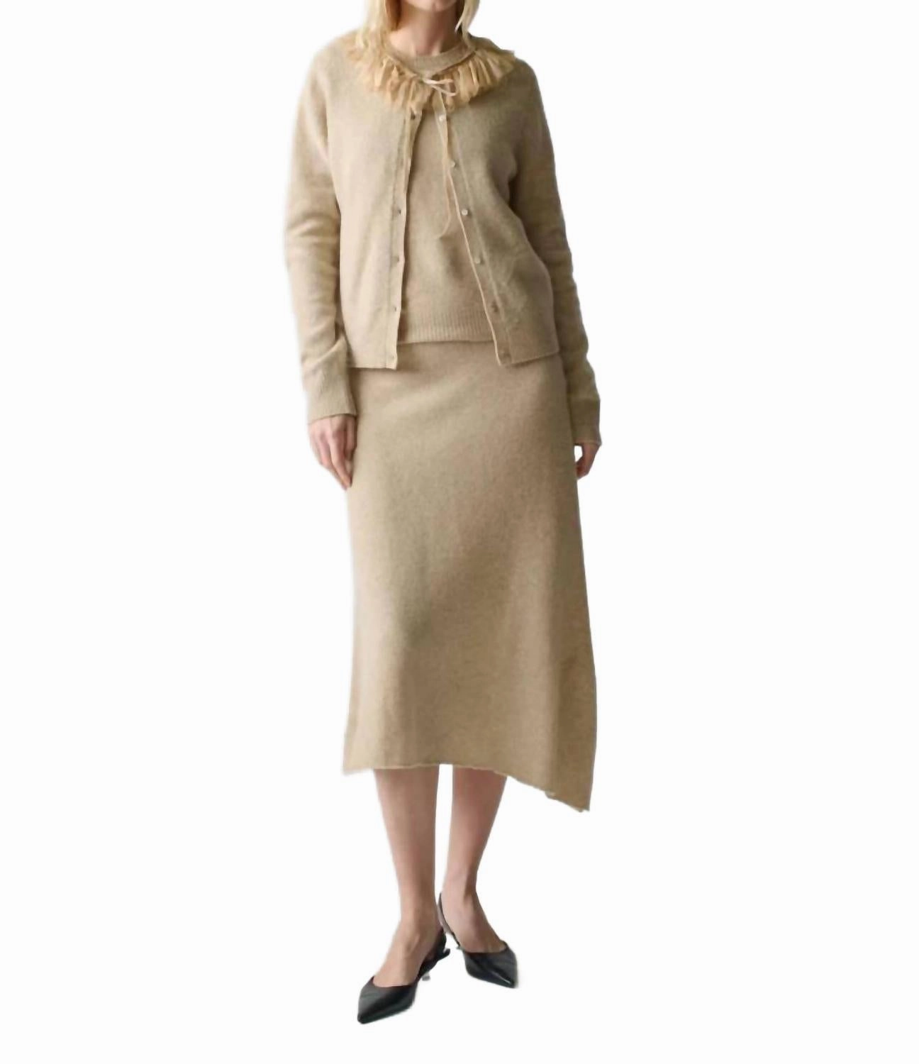 Crisp Finish Brushed Wool A-Line Skirt In Linen