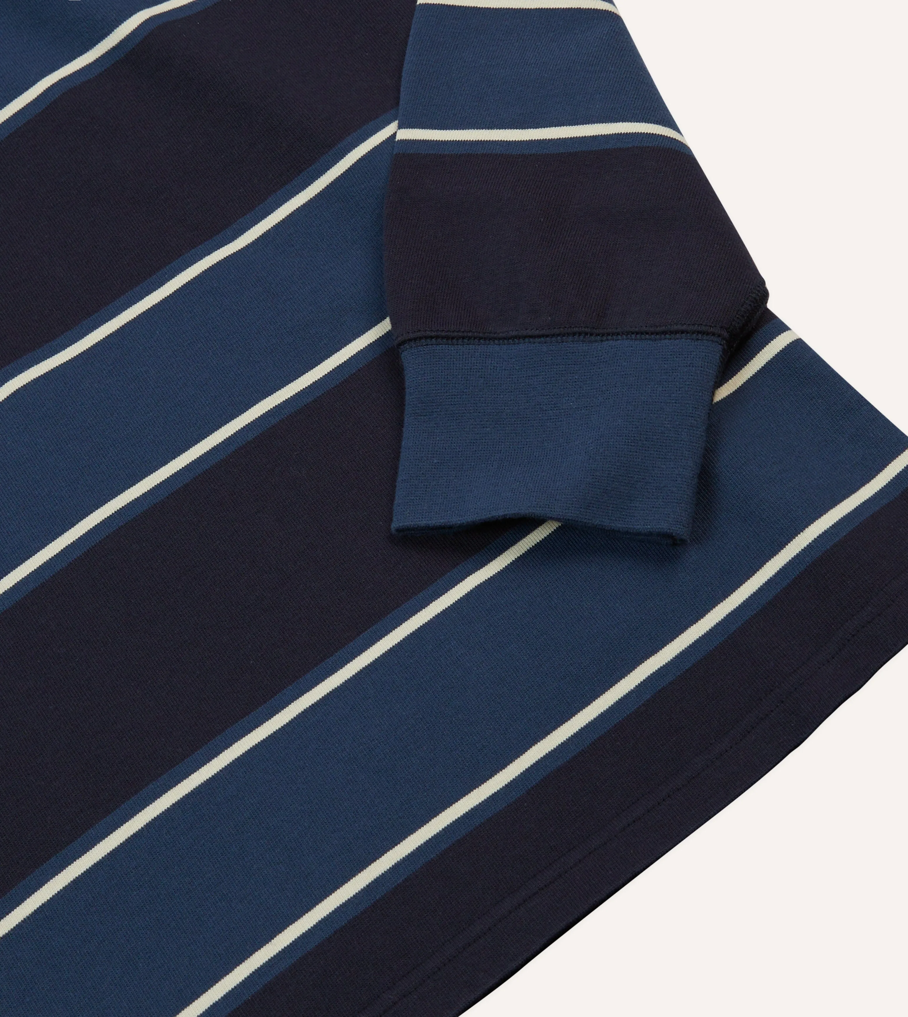 Drake's by A. Levine Navy Stripe Cotton Quarter Zip Rugby Shirt Minimalist Style