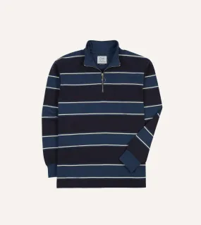 Regular Fit Drake's by A. Levine Navy Stripe Cotton Quarter Zip Rugby Shirt