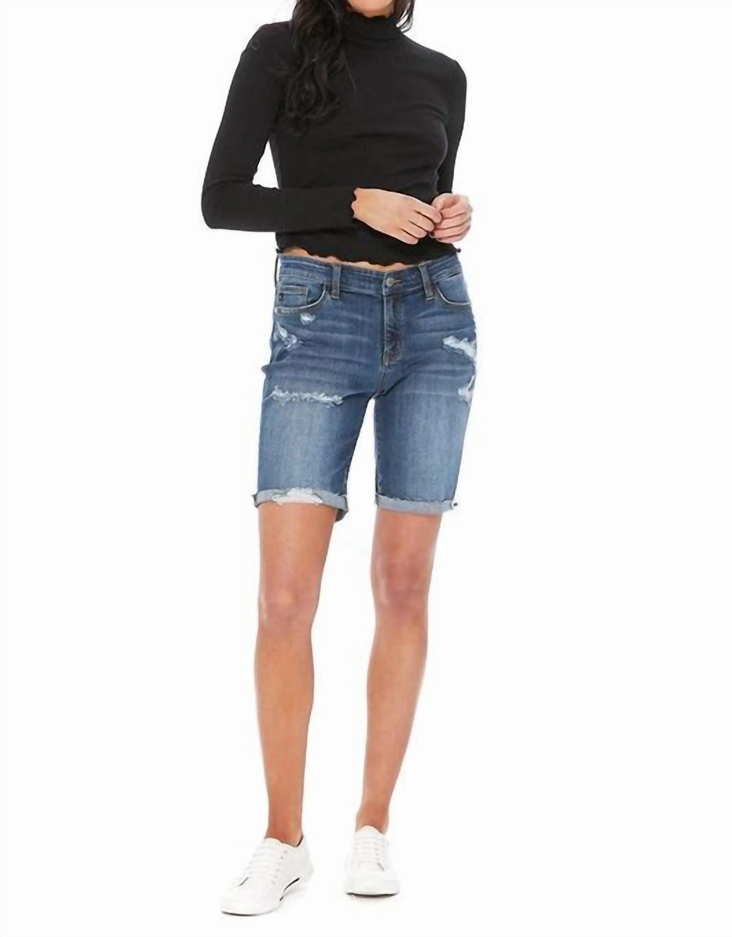 Comfy Bermuda Shorts In Dark Judy Blue Simple Cut