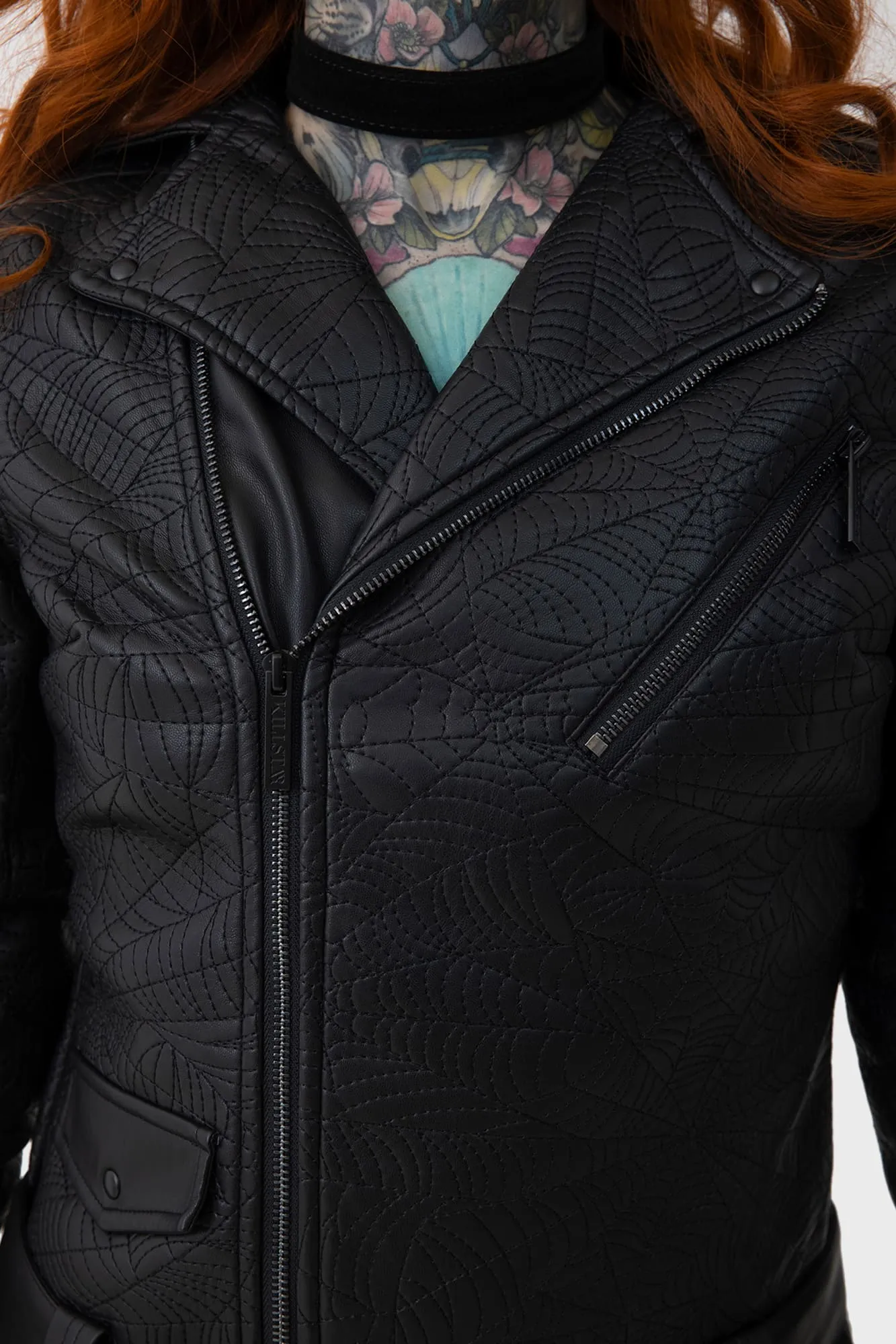 Waterproof Zipper Closure Layered Collar Spideration Biker Jacket