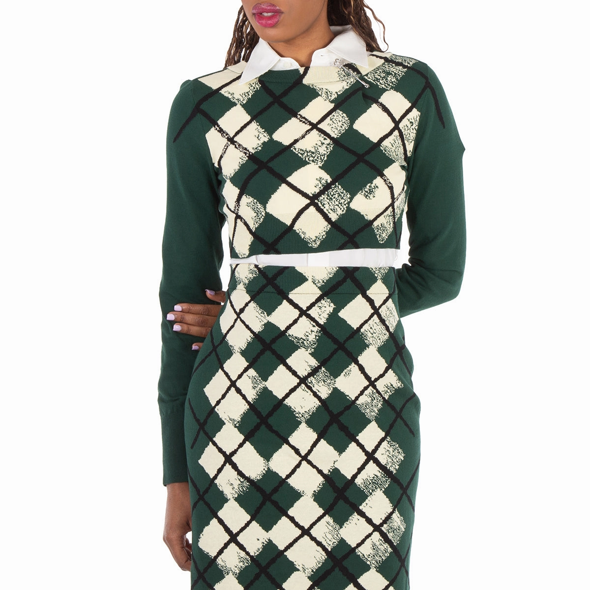 Burberry Argyle Fine-Knit Cropped Sweater Eco Conscious Processing Double Layered Collar