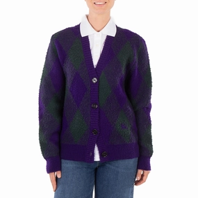 Waffle Knit Burberry Argyle-Intarsia-Knit V-Neck Wool Cardigan
