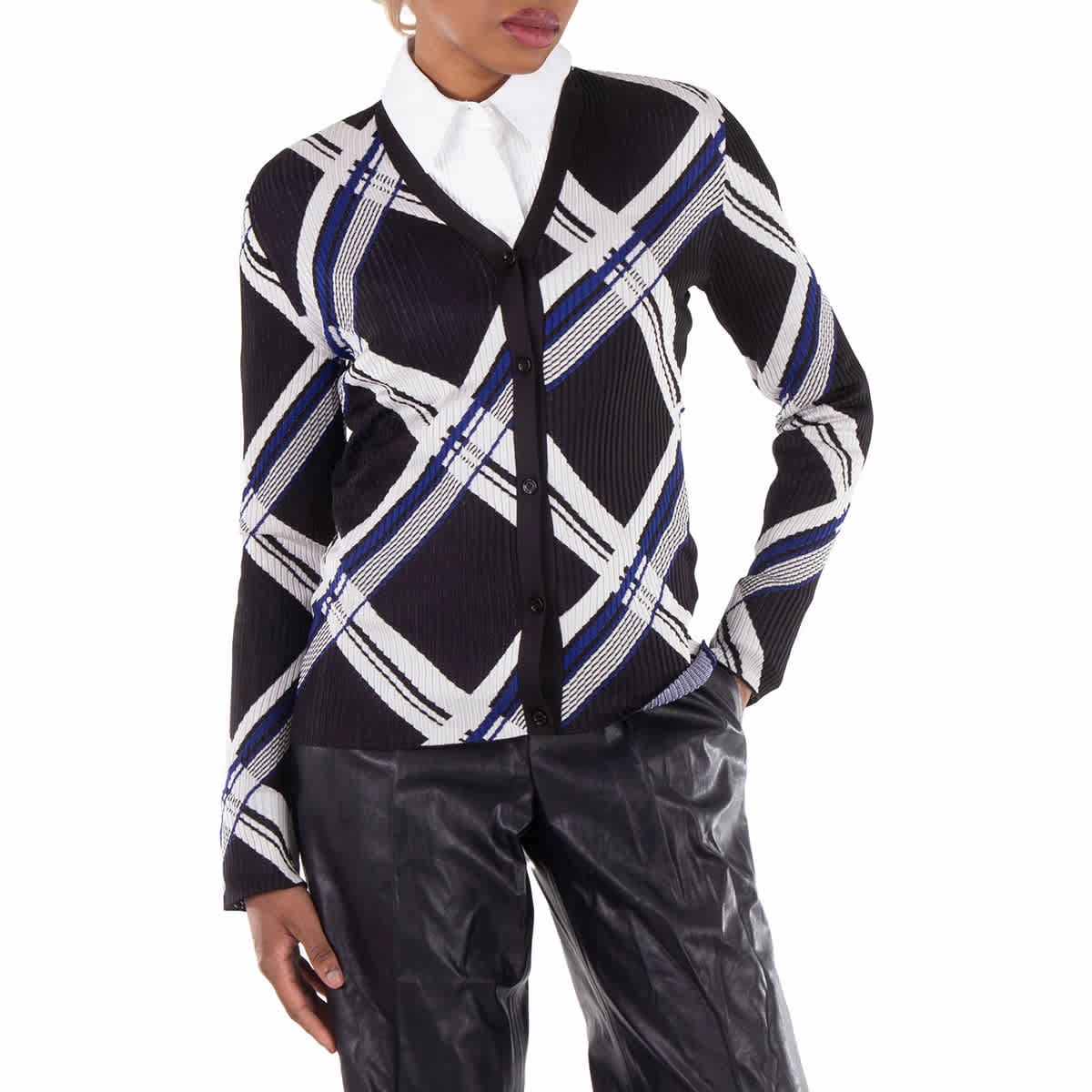 Double Layered Collars Cozy Vibe Burberry Check-Jacquard V-Neck Silk Cardigan