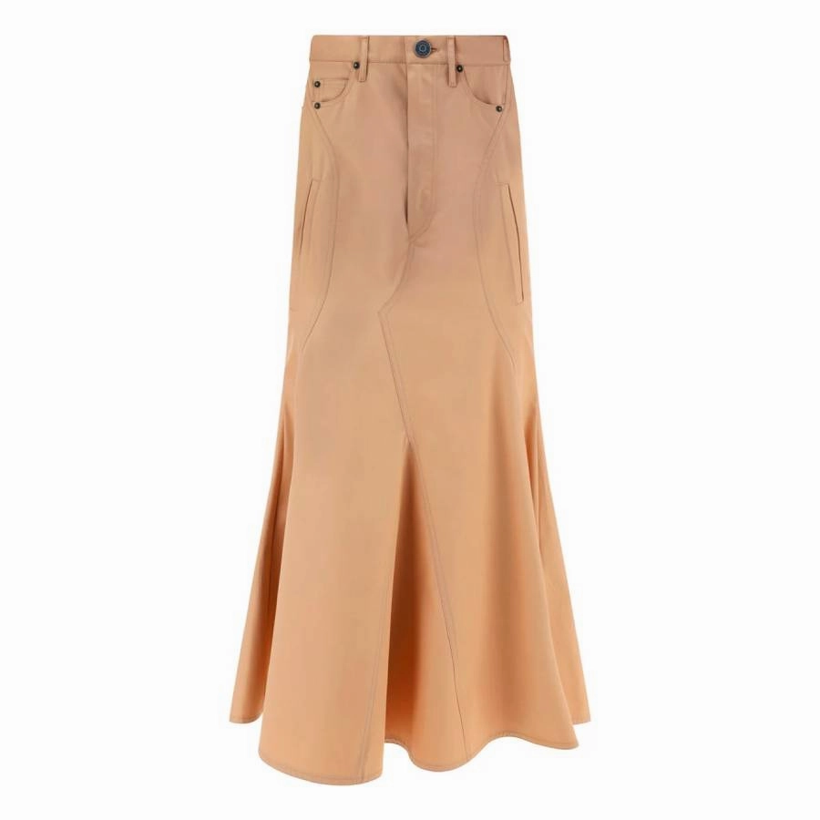 Soft Aesthetic Adjustable Waist Burberry Cotton Pleated Maxi Skirt