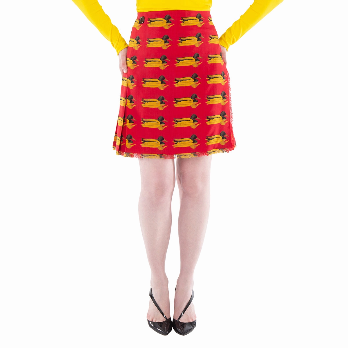 Wrinkle Resistant Burberry Duck Print Wool Mini Skirt