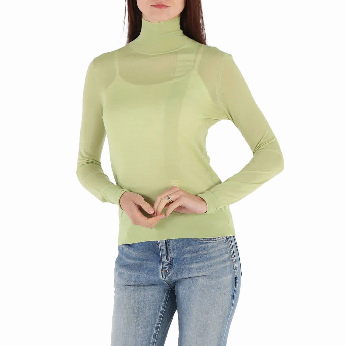 All Day Comfort Fit Burberry Ladies Mist Green Monogram-Embroidered Knitted Jumper