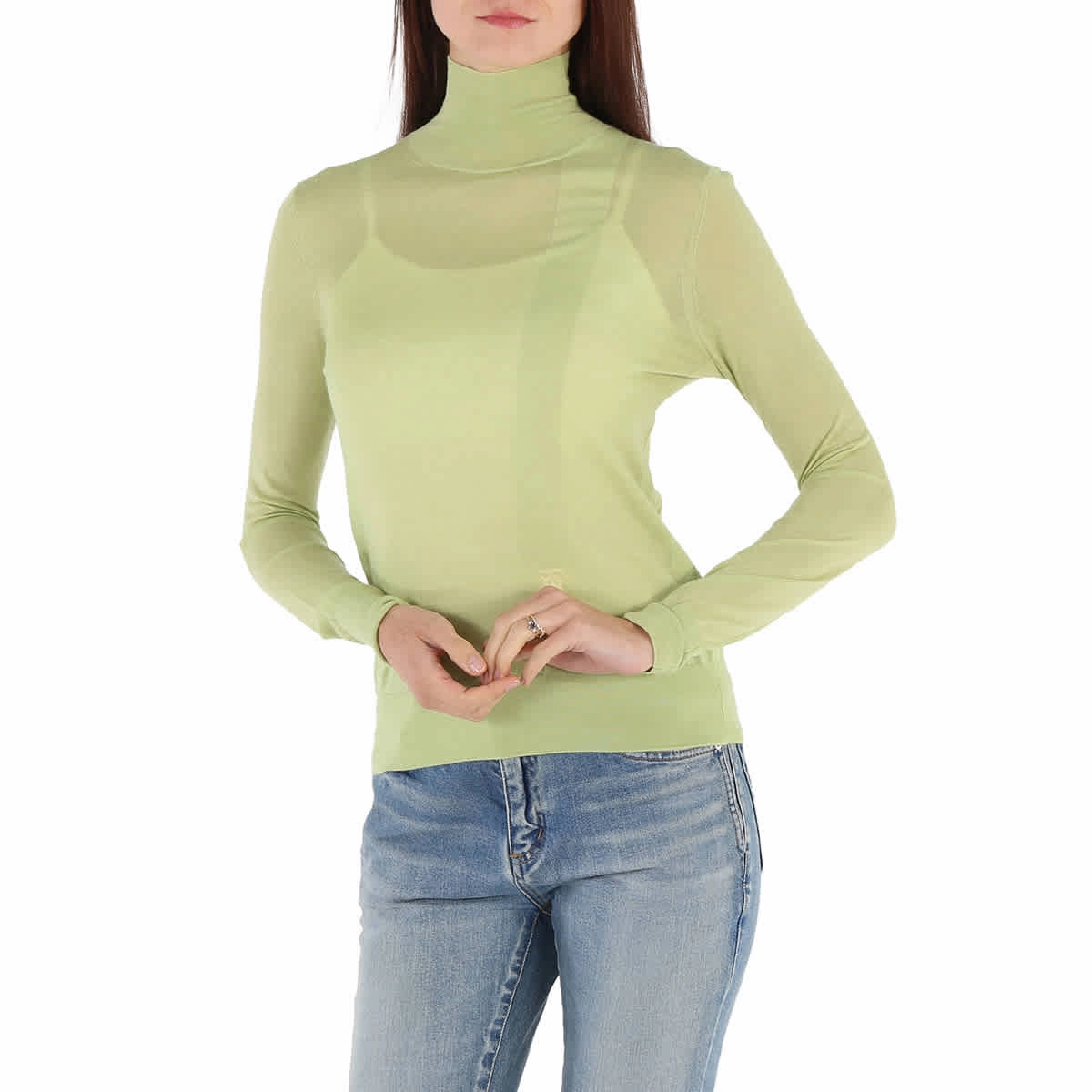 Burberry Ladies Mist Green Monogram-Embroidered Knitted Jumper Warm and Soft