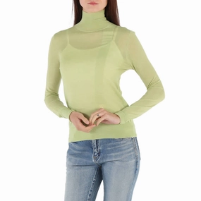All Day Comfort Fit Burberry Ladies Mist Green Monogram-Embroidered Knitted Jumper