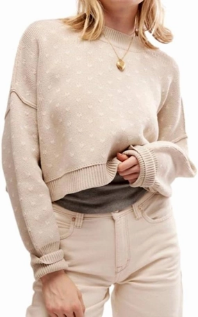 Easy Street Crop Sweater In Oatmeal Combo Soft and Cozy Warm Fashion