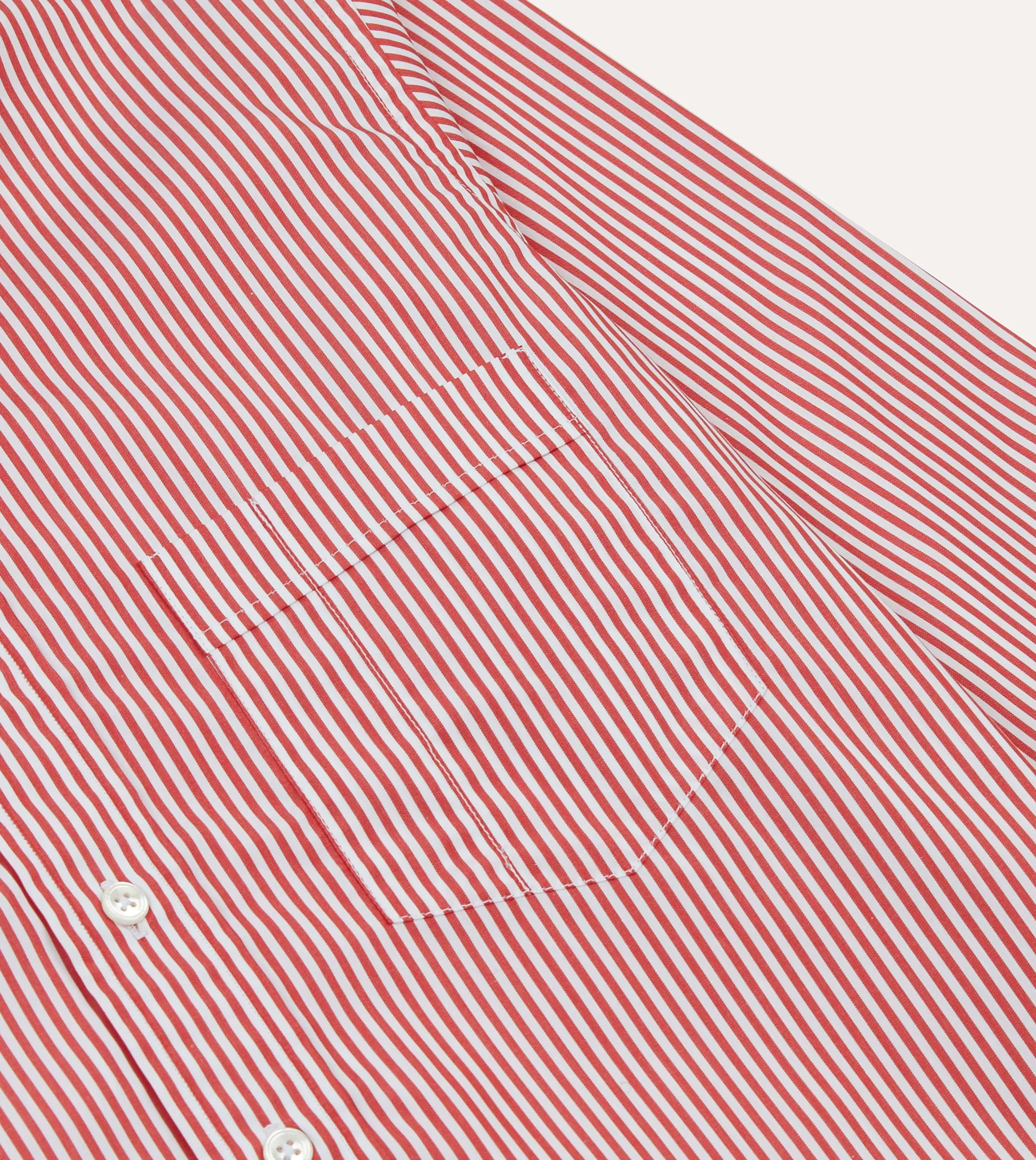 Red Narrow Stripe Cotton Poplin Button-Down Shirt Relaxed Vibe bohemian flair