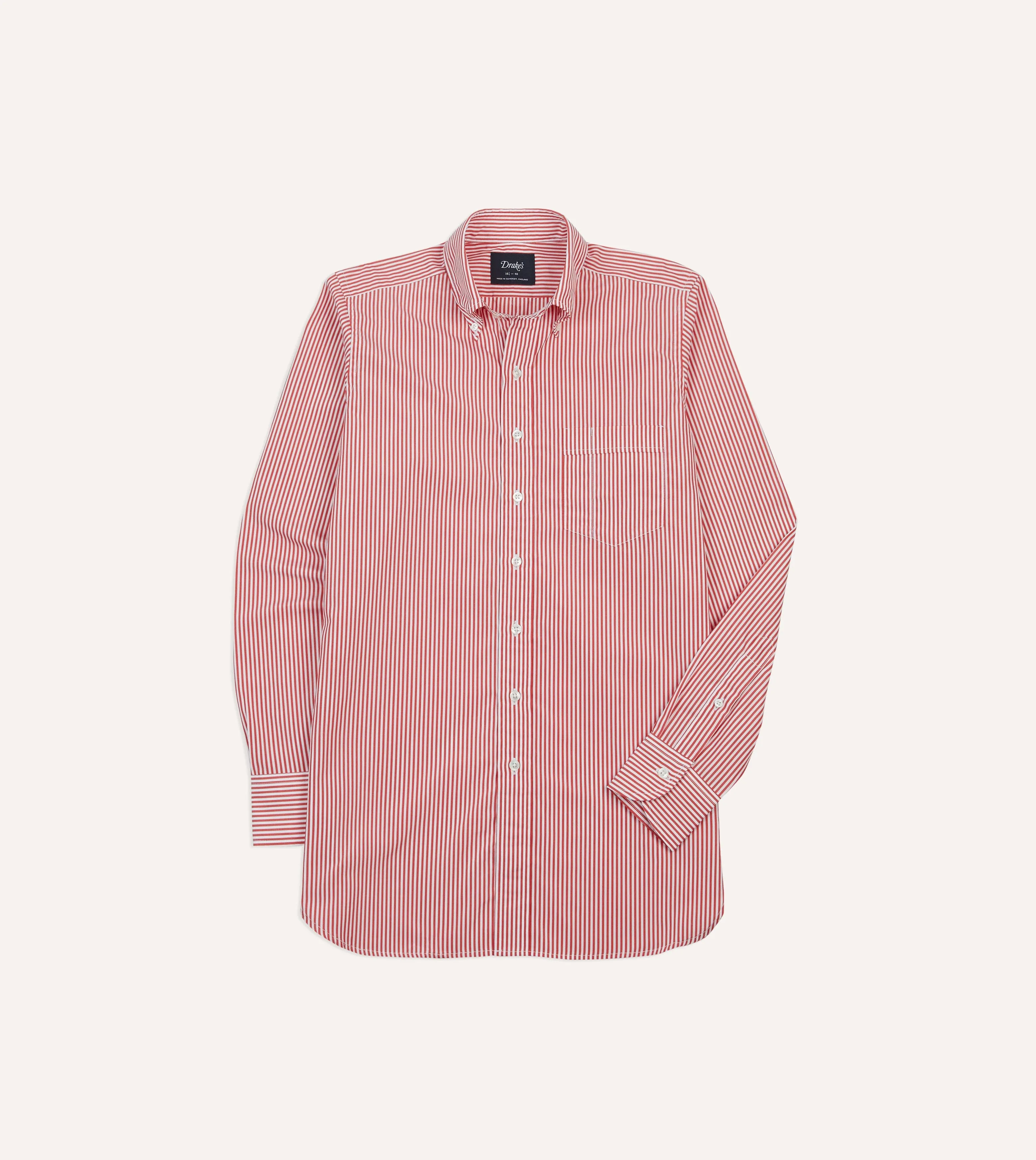 Youthful Vibe Eco Friendly Dye Red Narrow Stripe Cotton Poplin Button-Down Shirt